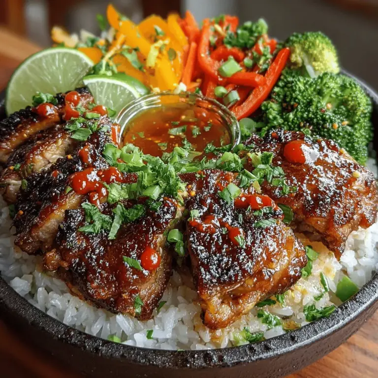 Thai cuisine is celebrated worldwide for its vibrant flavors, aromatic spices, and harmonious balance of sweet, sour, salty, and spicy elements. Among the myriad of delightful dishes it offers, Fiery Thai Chicken Rice Bowls stand out as a perfect representation of this culinary tradition. This recipe artfully combines marinated chicken, an array of colorful vegetables, and fragrant jasmine rice, creating a wholesome and satisfying meal that is suitable for any occasion. Whether you're whipping up a quick weeknight dinner or impressing friends at a gathering, these rice bowls promise to deliver a burst of flavors that will leave everyone craving more.