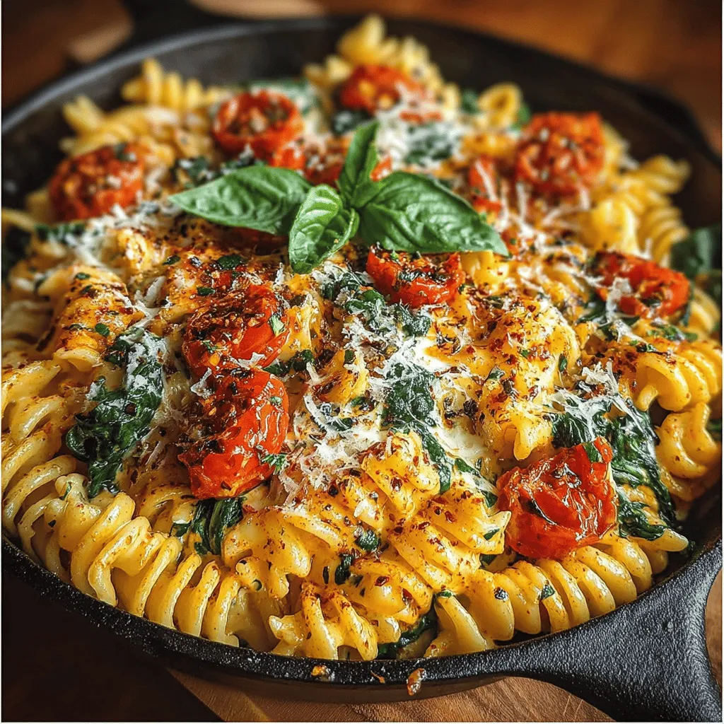 Creamy Tomato Spinach Skillet Pasta is a delightful dish that perfectly balances comfort and nutrition. With its rich, velvety sauce enveloping perfectly cooked pasta, this recipe is designed to please both the palate and the eye. The vibrant colors of fresh spinach and juicy tomatoes create an inviting presentation, making it a fantastic option for family dinners or casual gatherings. But what truly makes this dish appealing is its simplicity—prepared in just one skillet, it offers a quick and hassle-free cooking experience without compromising on flavor.