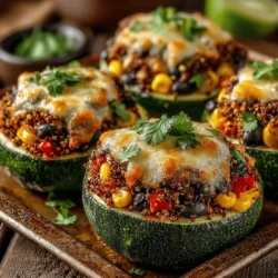 Zesty Quinoa and Black Bean Stuffed Zucchini Boats