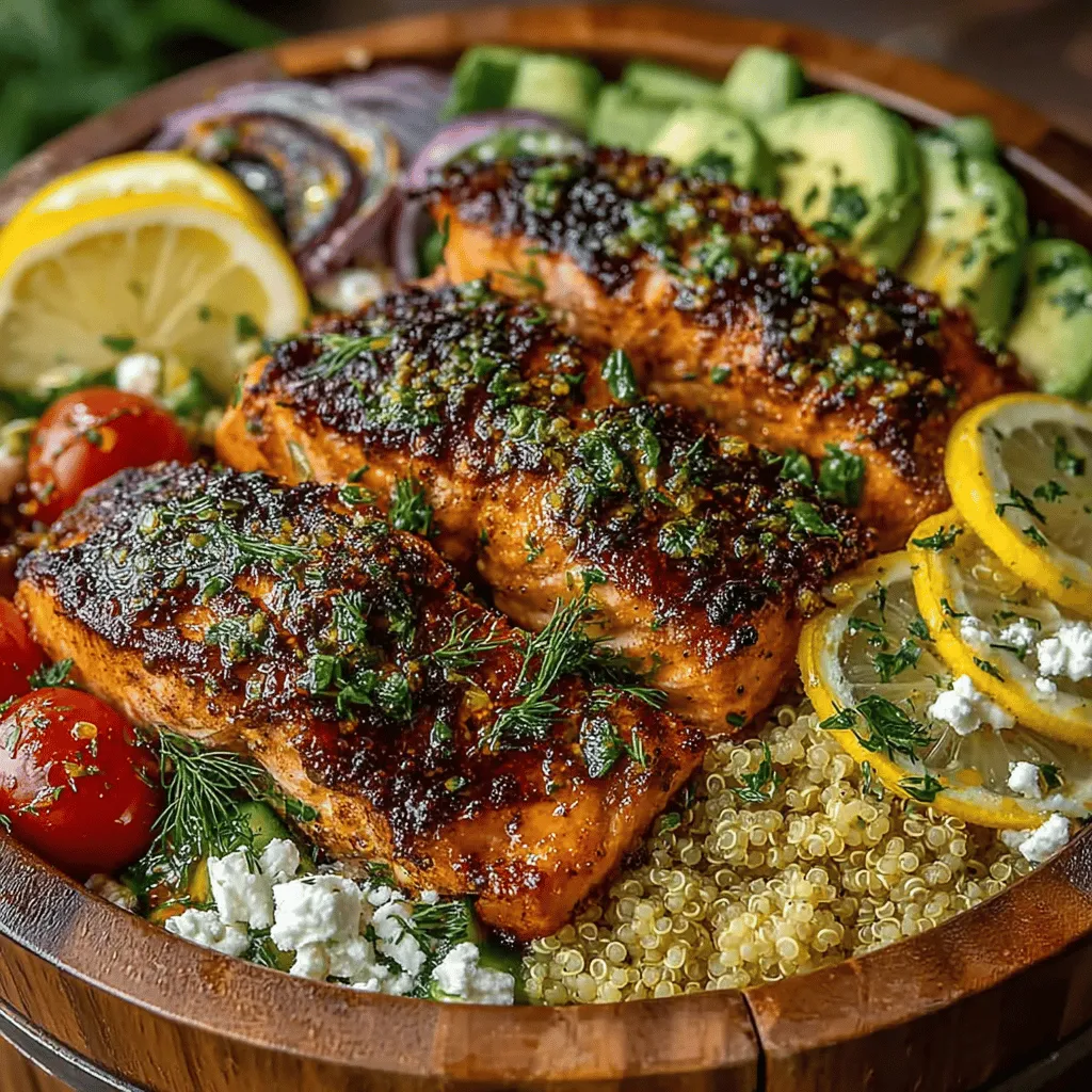 When it comes to creating a meal that is both satisfying and health-conscious, Zesty Lemon Herb Grilled Salmon Bowls rise to the occasion effortlessly. This vibrant dish marries the rich, buttery flavor of perfectly grilled salmon with the zesty brightness of lemon and an array of fresh herbs, resulting in a bowl that is as pleasing to the palate as it is visually appealing. With its colorful presentation and delicious taste, this recipe is not only a feast for the eyes but also a nourishing choice for those seeking to enhance their dietary habits.
